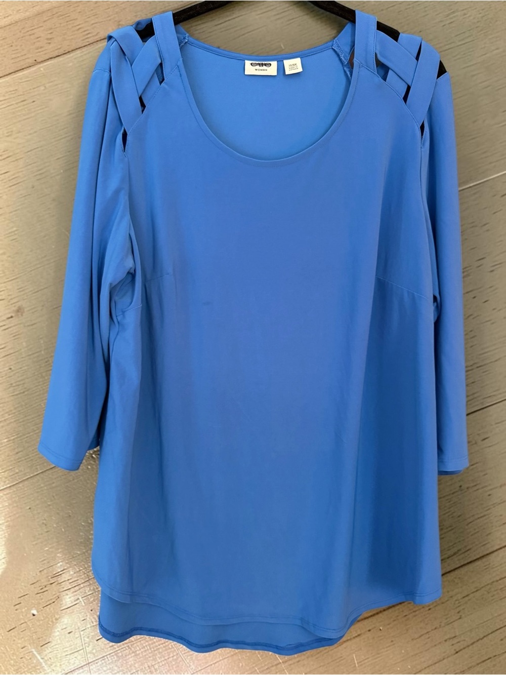 Cato Woman Cage Shoulder Top 14/16W Blue Cutout Scoop Neck Plus Size